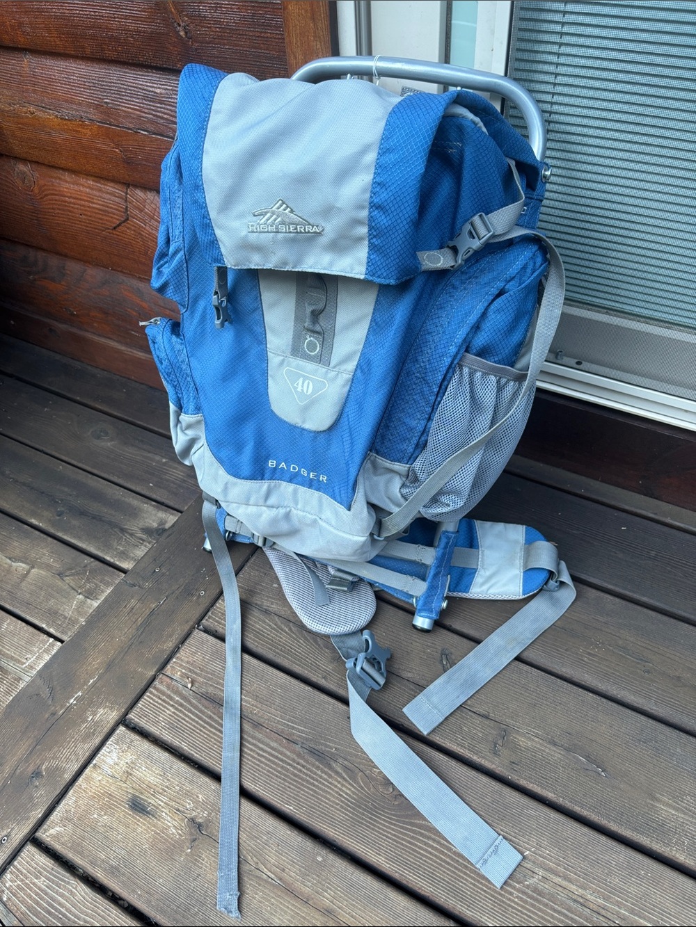 High Sierra Blue and Gray Hiking Backpack with External Frame
